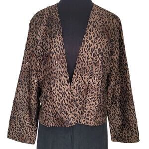 Chico’s Silk Sequin Jacket Animal Print Cropped M